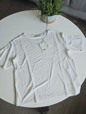 Vince White Short Sleeve Linen Crew Neck Tee